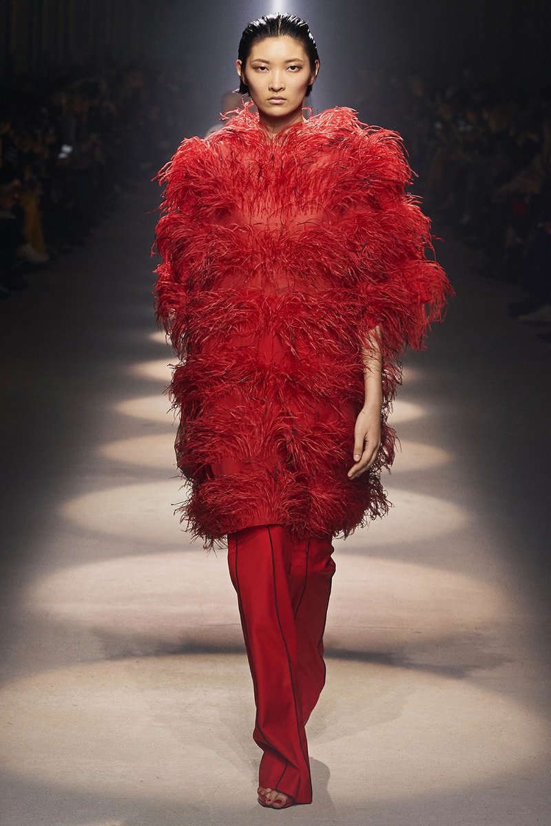 givenchy paris fashion week fall winter womens collection clare waight keller runway show kaia gerber adut akech red black white gown pants shirred blouse