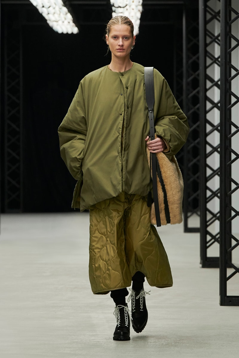 HYKE Fall/Winter 2020 Collection Runway Show Jacket Skirt Green