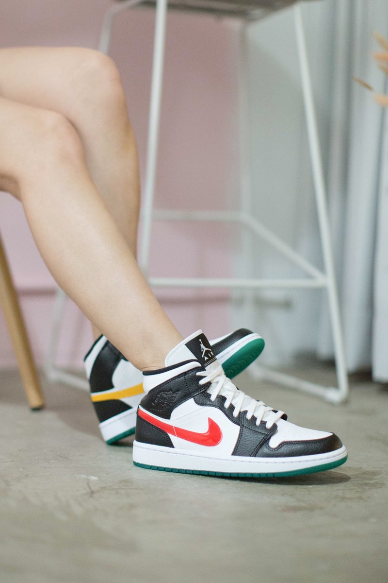 Nike Air Jordan 1 Mid "Black/University Red/White/Lucid Green"