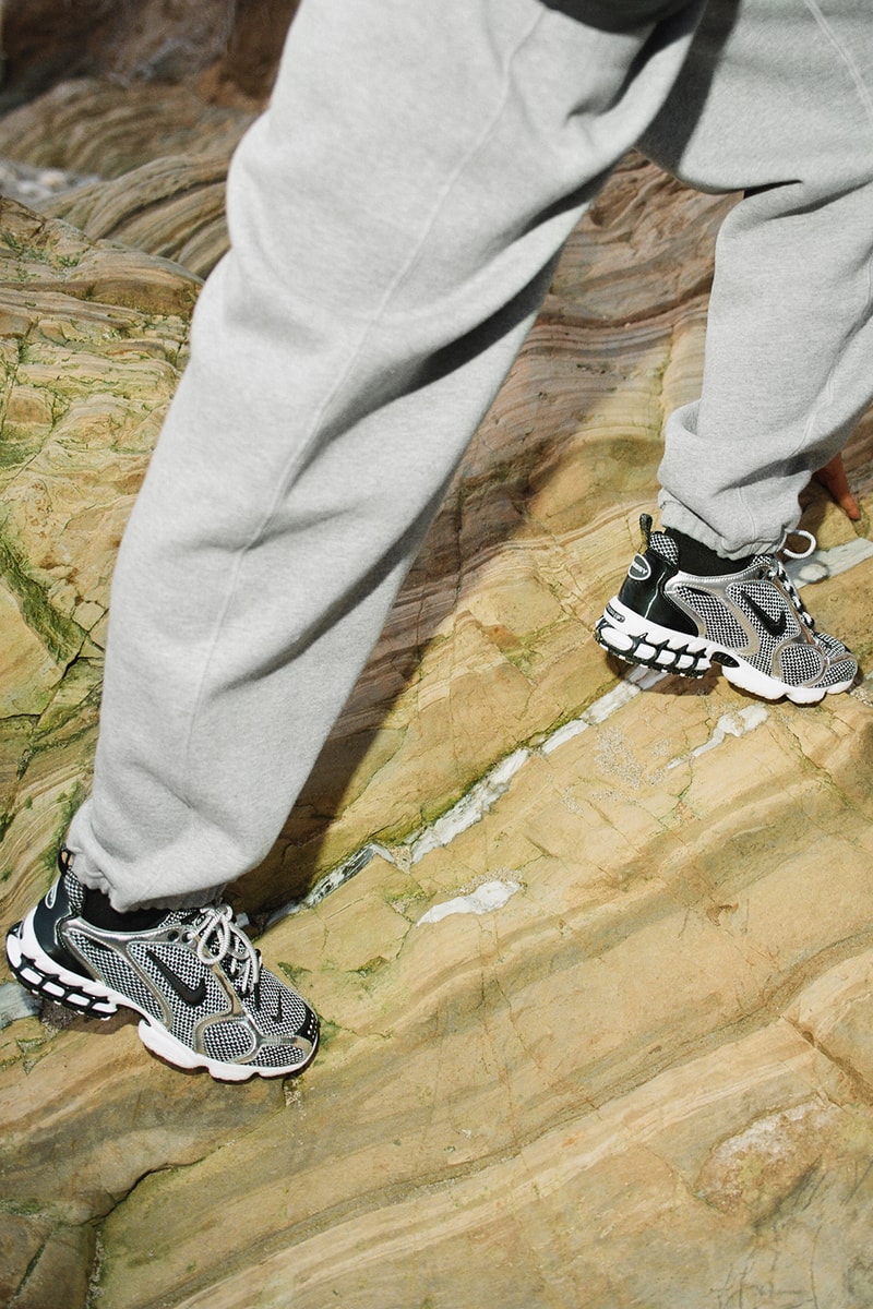 nike stussy collaboration air zoom spiridon cage 2 sneakers beige black silver footwear shoes sneakerhead