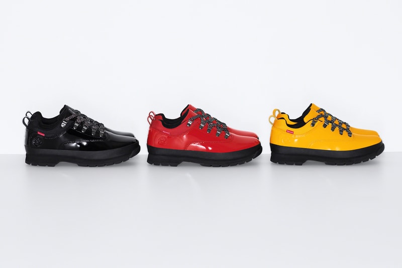 supreme timberland spring collaboration euro hiker low red yellow black shoes footwear 