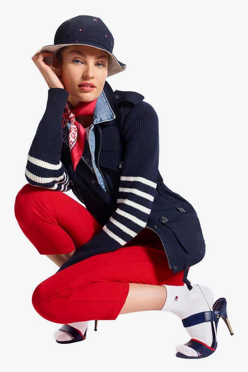 tommy hilfiger icons spring womens collection winnie harlow candice swanepoel campaign red white blue outerwear jackets