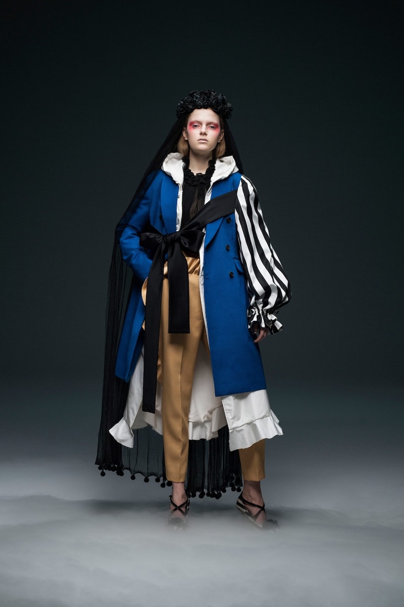 undercover jun takahashi paris fashion week fall winter womens collection lady macbeth akira kurosawa throne of blood gown jacket outerwear black maroon pants boots