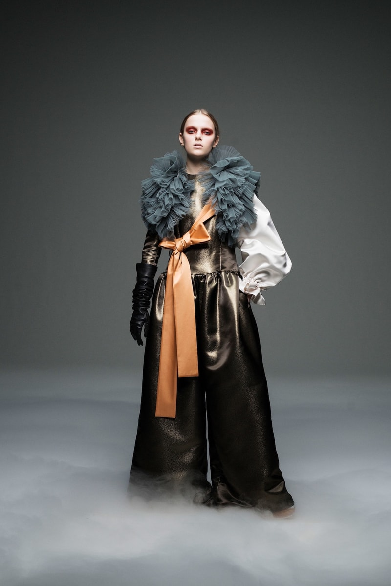 undercover jun takahashi paris fashion week fall winter womens collection lady macbeth akira kurosawa throne of blood gown jacket outerwear black maroon pants boots