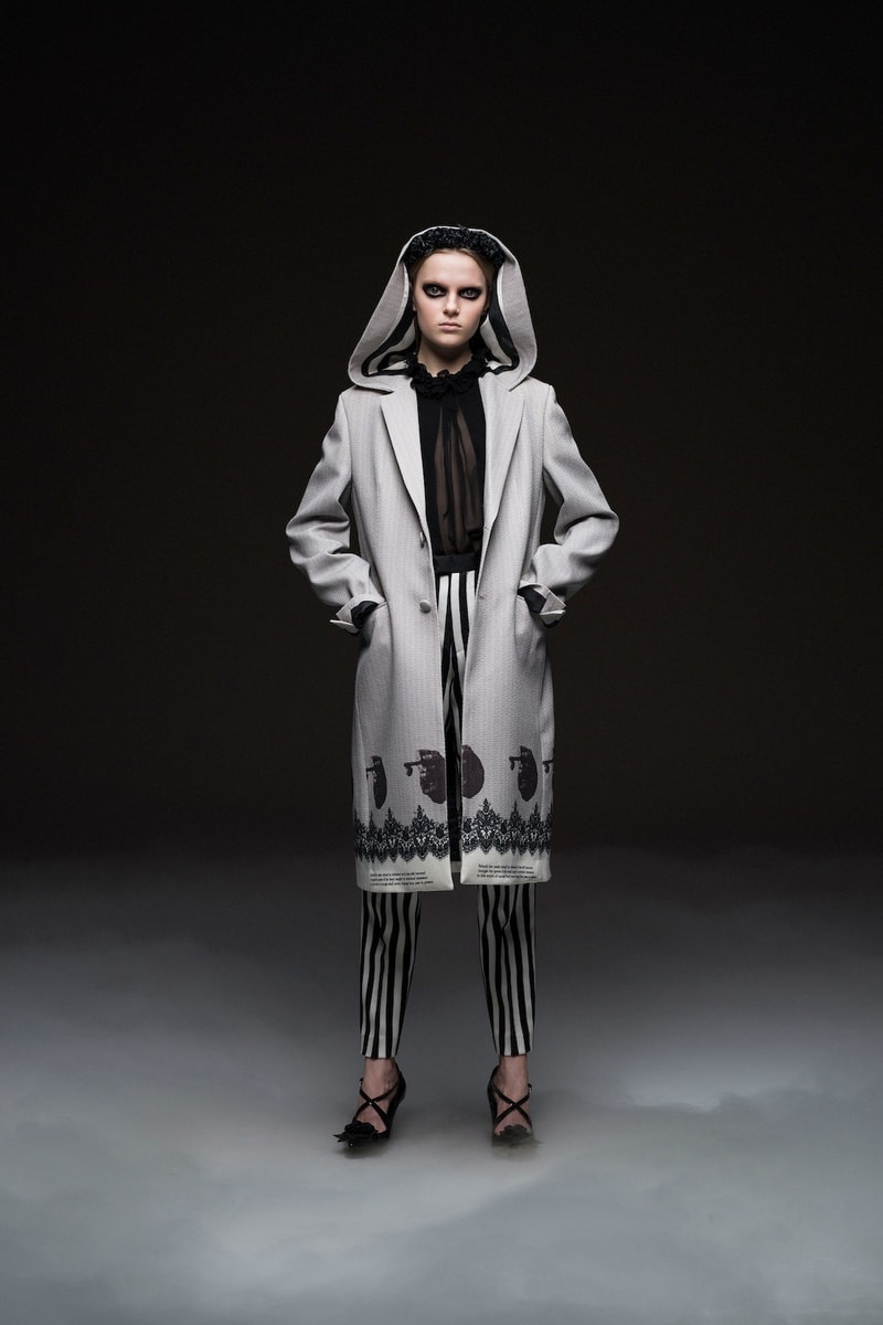 undercover jun takahashi paris fashion week fall winter womens collection lady macbeth akira kurosawa throne of blood gown jacket outerwear black maroon pants boots