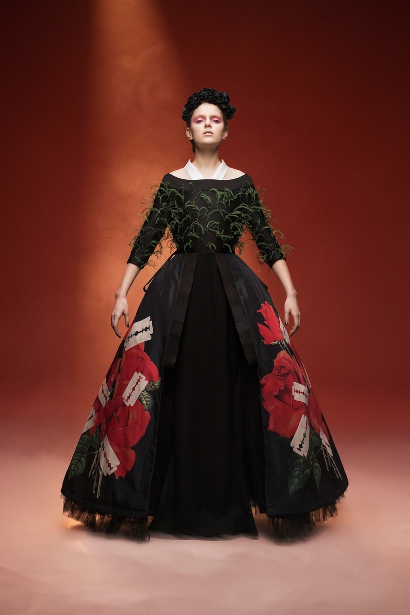 undercover jun takahashi paris fashion week fall winter womens collection lady macbeth akira kurosawa throne of blood gown jacket outerwear black maroon pants boots