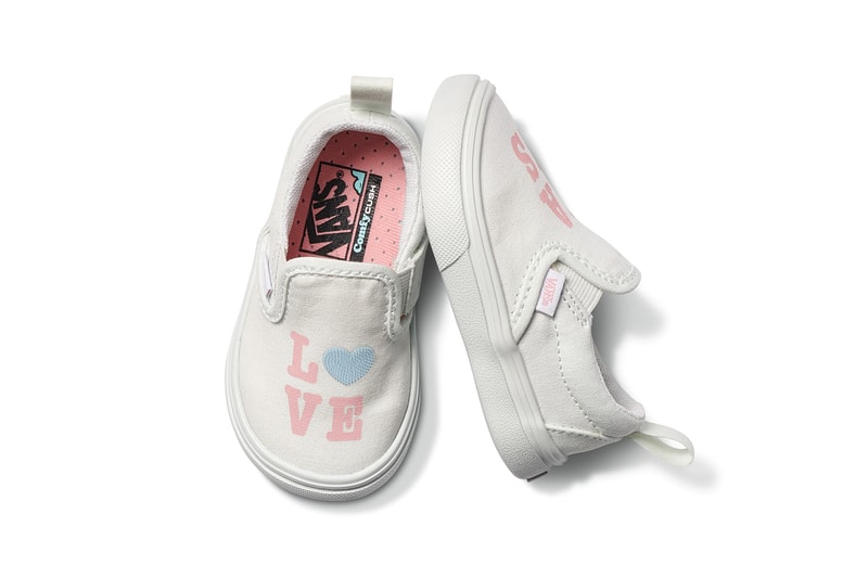 vans comfycush old new skool slip on sneakers autism awareness sensory inclusive charity donation checkered print hearts navy blue white 