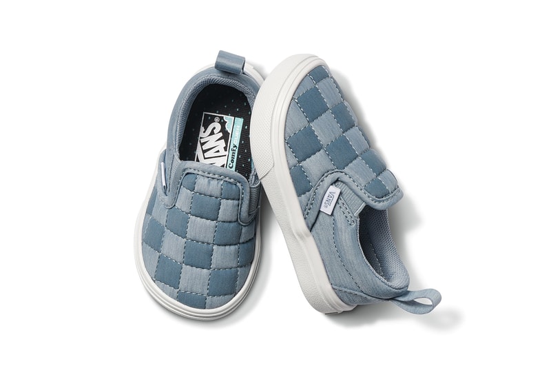 vans comfycush old new skool slip on sneakers autism awareness sensory inclusive charity donation checkered print hearts navy blue white 