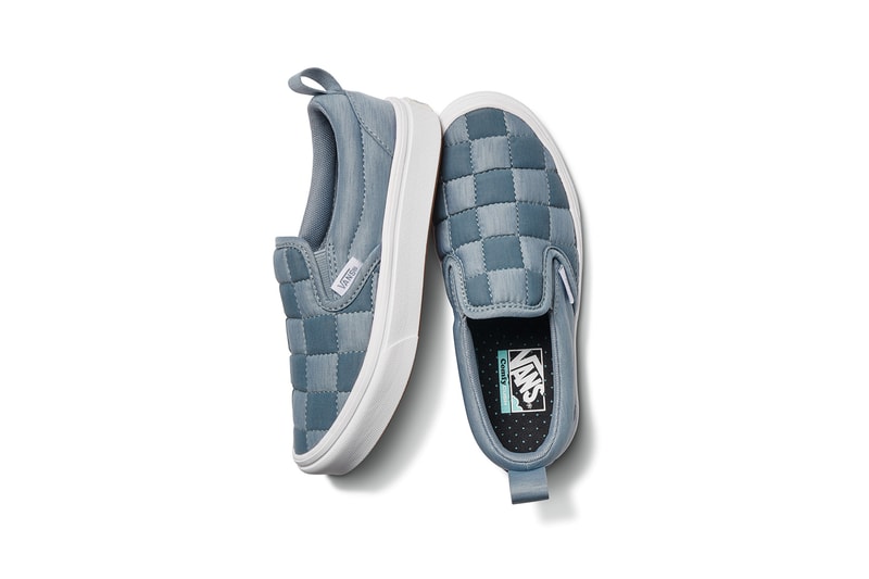 vans comfycush old new skool slip on sneakers autism awareness sensory inclusive charity donation checkered print hearts navy blue white 