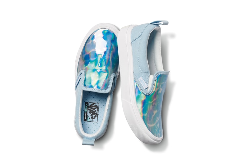 vans comfycush old new skool slip on sneakers autism awareness sensory inclusive charity donation checkered print hearts navy blue white 