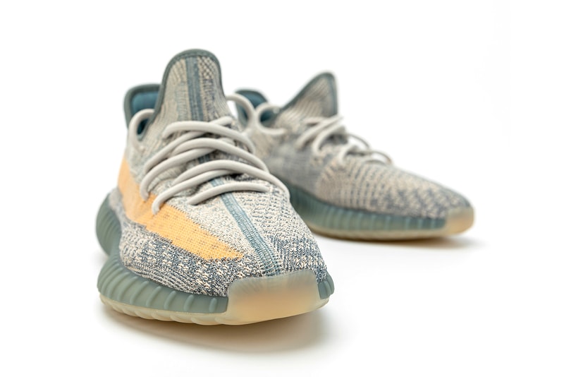 adidas kanye west yeezy boost 350 v2 israfil sneakers blue green gray orange colorway shoes sneakerhead footwear