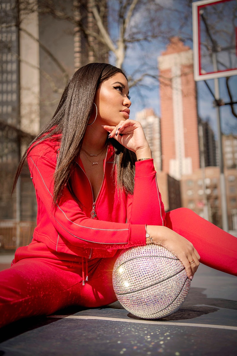baby phat foot locker courtside capsule collaboration ming lee simmons tank catsuit red one shoulder dress sneakers
