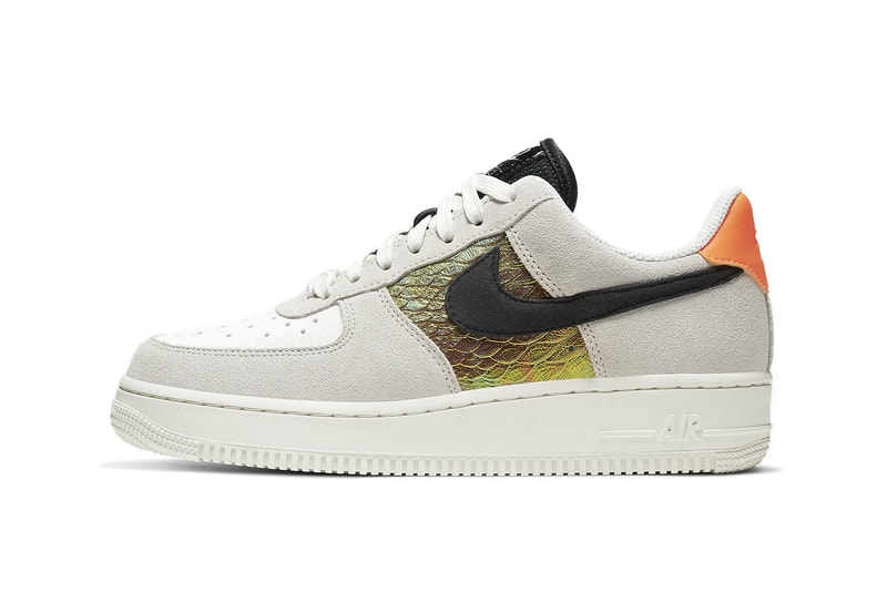 Nike Air Force 1 Light Bone/Sail/Hyper Crimson Sneaker Trainer Shoe Snake Skin Print Orange Blue
