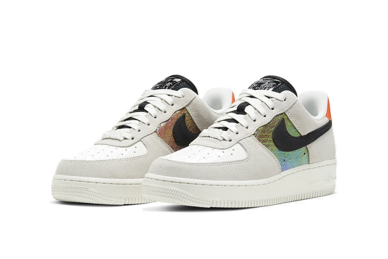 Nike Air Force 1 Light Bone/Sail/Hyper Crimson Sneaker Trainer Shoe Snake Skin Print Orange Blue