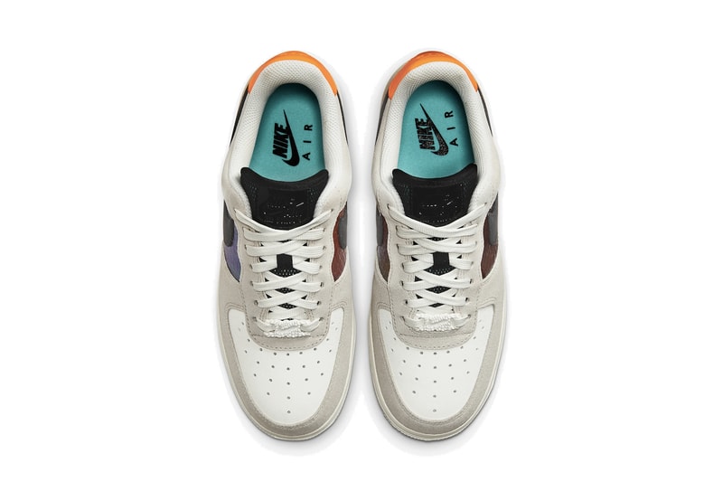 Nike Air Force 1 Light Bone/Sail/Hyper Crimson Sneaker Trainer Shoe Snake Skin Print Orange Blue