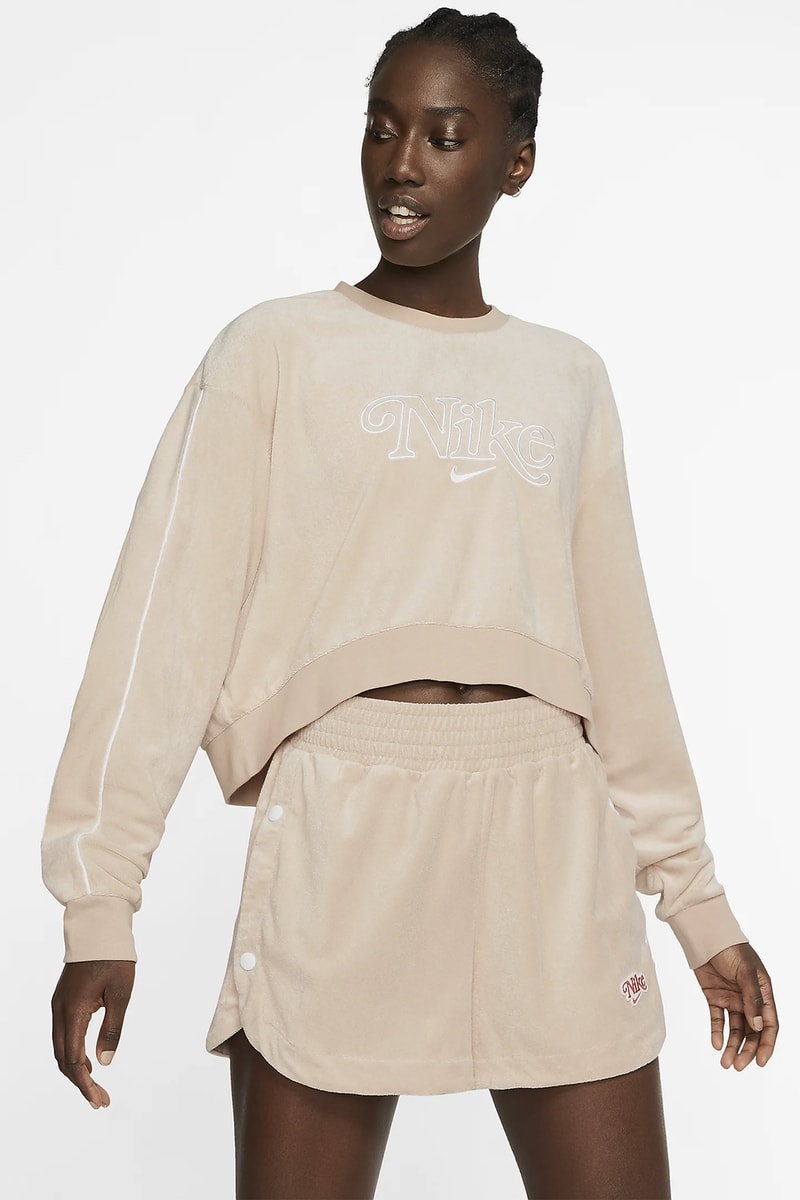 nike sportswear womens crewneck sweater shorts beige coral peach fashion 