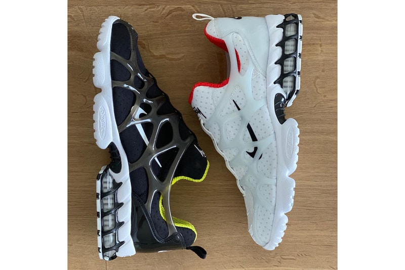 nike stussy collaboration air zoom spiridon kk sneakers white black neon green red sneakerhead footwear