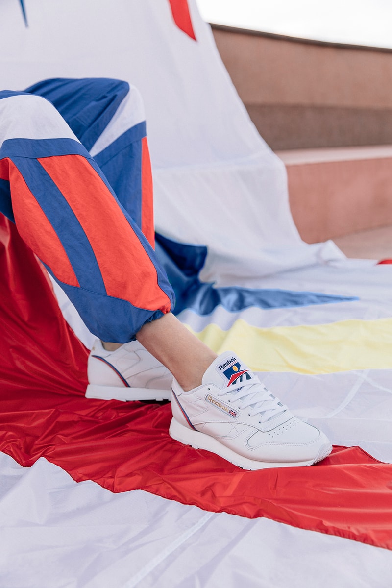 reebok international sports collection spring summer classic leather sneakers jackets shirts pants blue white red