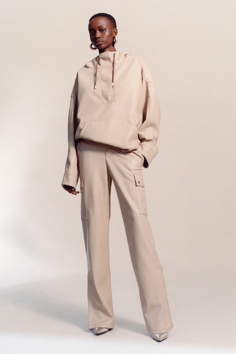 rihanna fenty faux leather 2 20 collection hoodies cargo pants black beige fashion clothes 