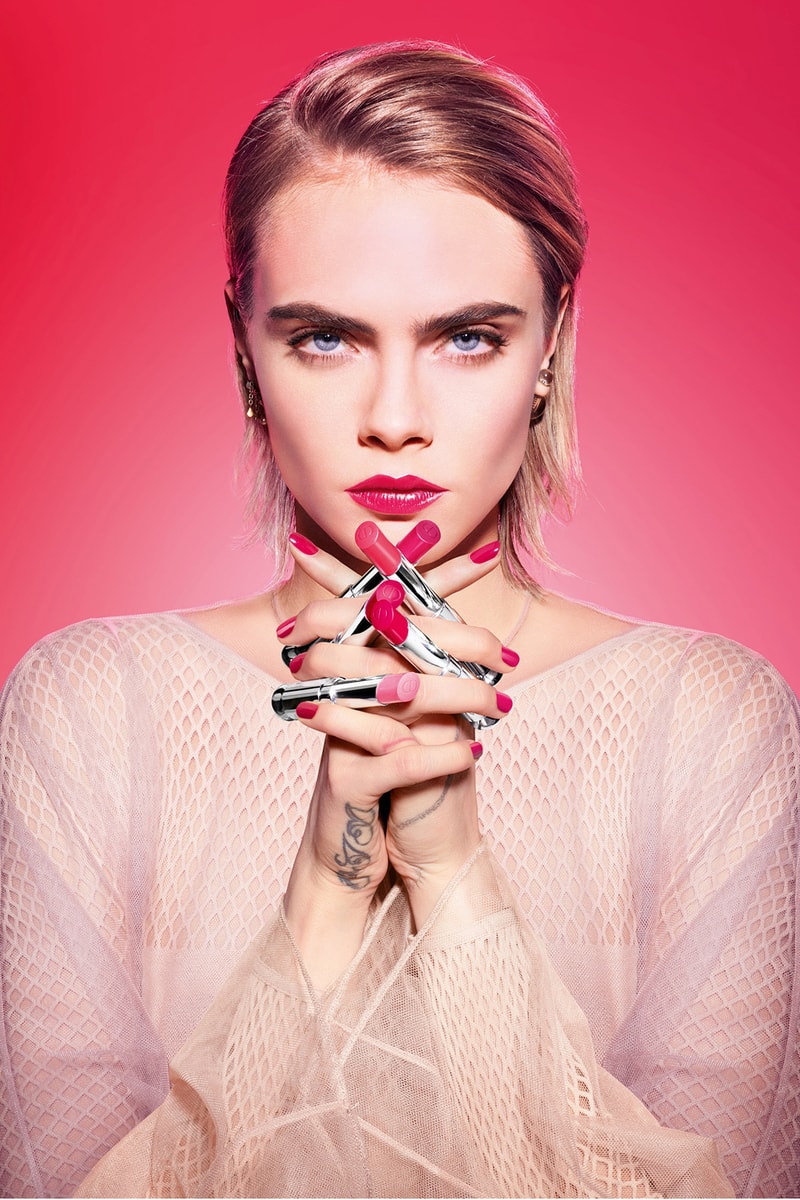 dior beauty addict stellar shine lipsticks pink red cara delevingne makeup