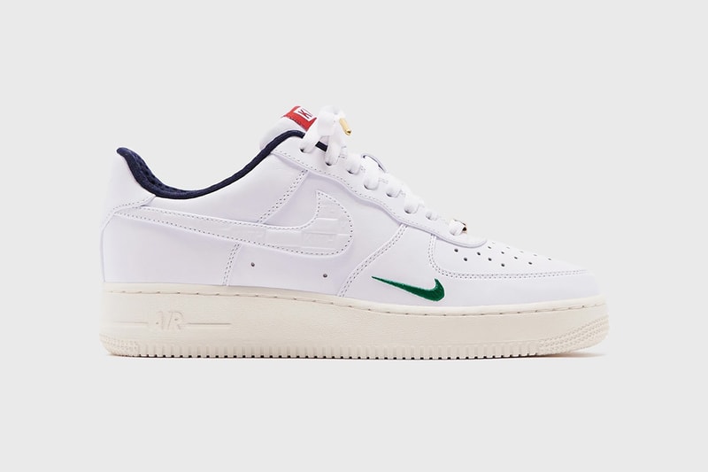 kith nike air force 1 low collaboration sneakers raffle charity ronnie fieg white green red blue sneakerhead shoes footwear