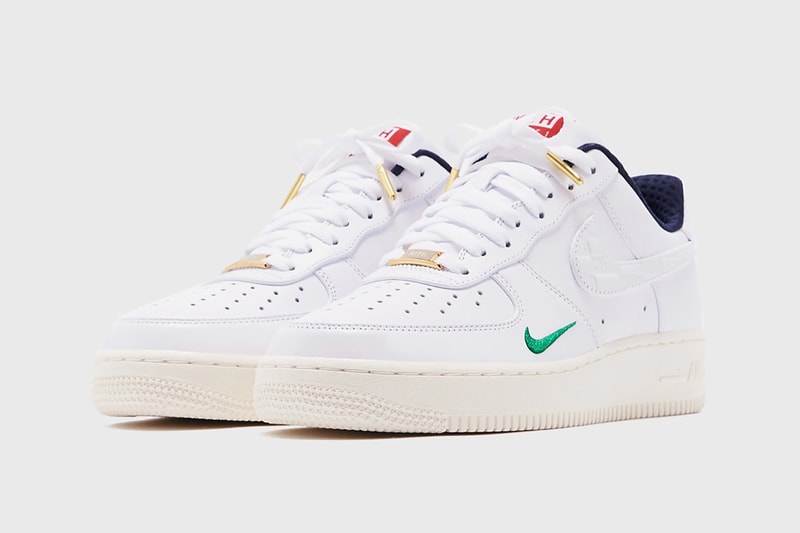 kith nike air force 1 low collaboration sneakers raffle charity ronnie fieg white green red blue sneakerhead shoes footwear