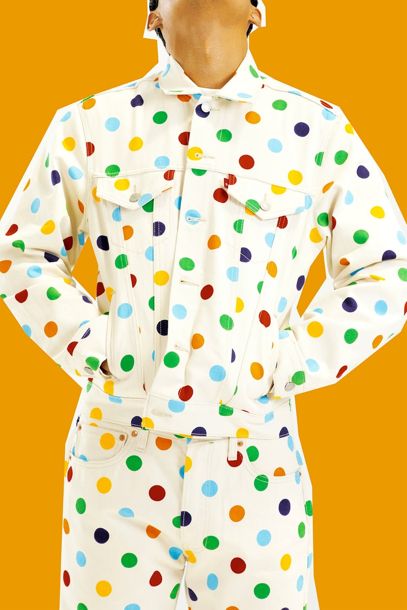 levis tyler the creator golf wang collaboration 501 denim jeans jacket white rainbow polka dot 
