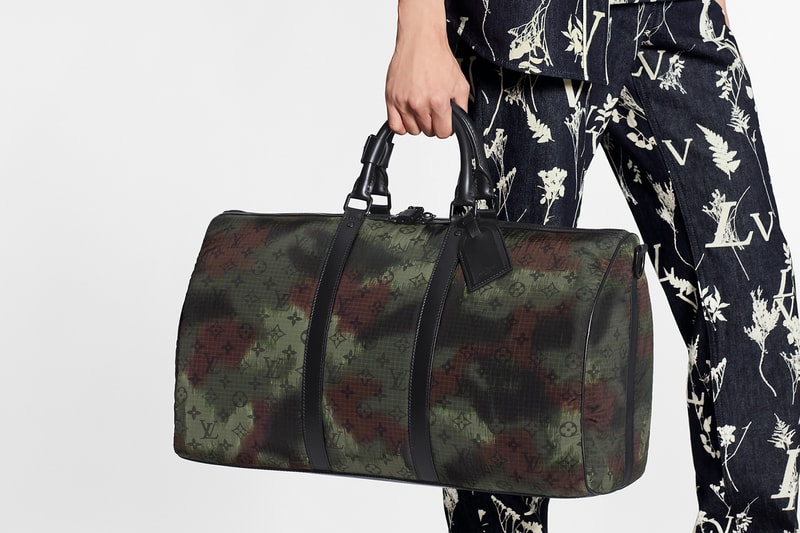 louis vuitton virgil abloh camo monogram designer keepall duffle bag soft trunk nylon 