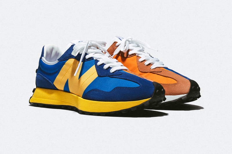 newn balance 327 sneakers blue orange grey black white yellow pink colorway sneakerhead footwear shoes 