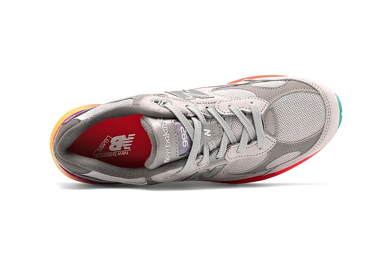 new balance 992 sneakers grey pink yellow blue purple multi colored sole shoes footwear sneakerhead