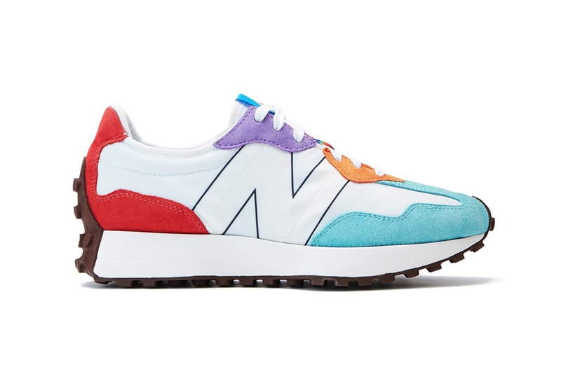 new balance pride lgbtq pack collection 327 fuelcell echo sneakers rainbow colorway white blue red purple orange green shoes footwear sneakerhead