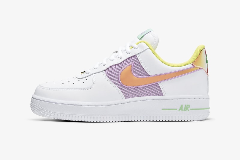 nike air force 1 07 womens sneakers white pastel purple pink neon yellow green holographic colorway sneakerhead footwear