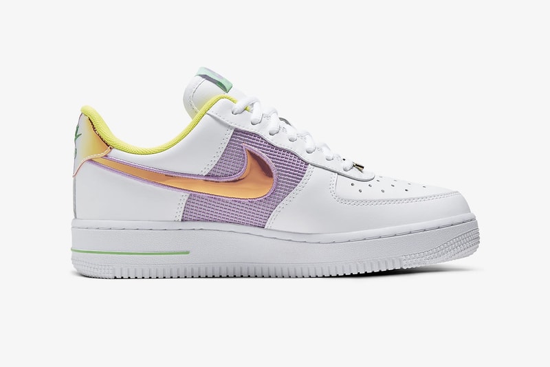 nike air force 1 07 womens sneakers white pastel purple pink neon yellow green holographic colorway sneakerhead footwear