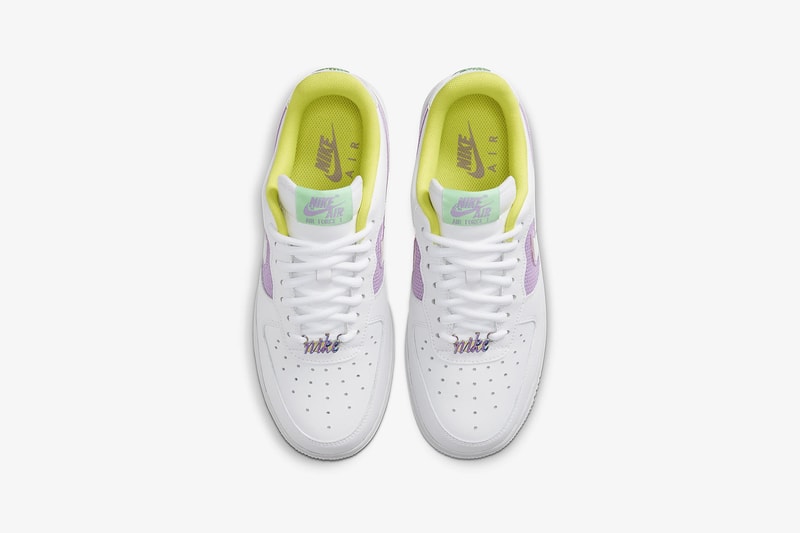 nike air force 1 07 womens sneakers white pastel purple pink neon yellow green holographic colorway sneakerhead footwear