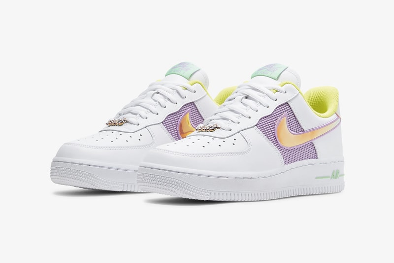 nike air force 1 07 womens sneakers white pastel purple pink neon yellow green holographic colorway sneakerhead footwear