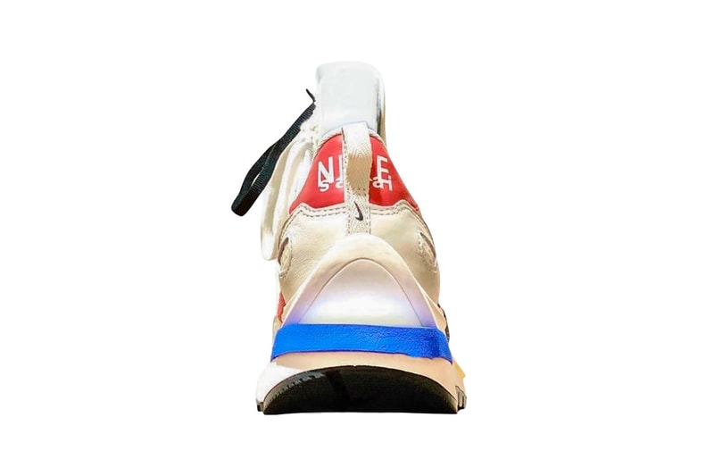 nike sacai chitose abe collaboration vaporwaffle sneakers cream white red blue black sneakerhead footwear shoes