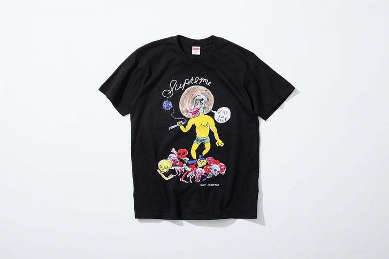supreme daniel johnston spring summer collaboration art shirts black blue orange pink green white 