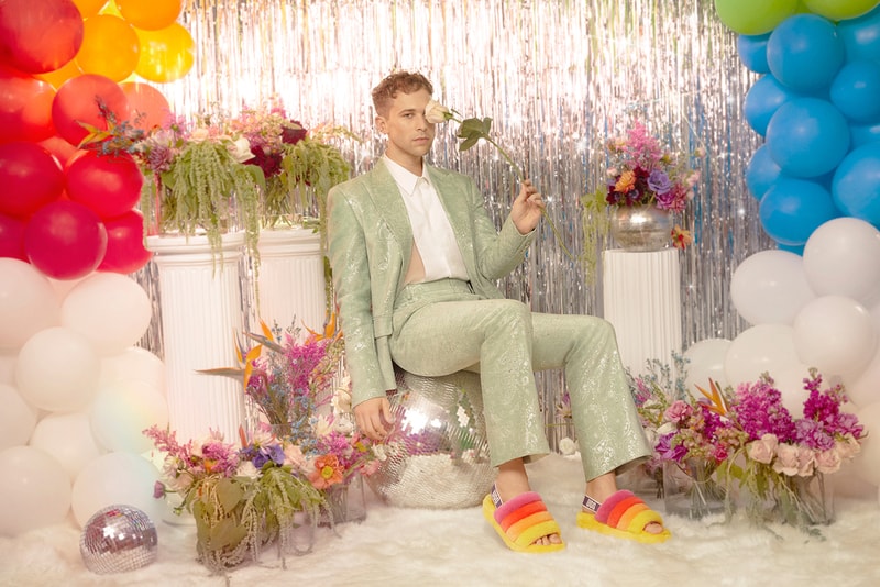 ugg all gender unisex pride month lgbtq collection disco checker slide fluff yeah rainbow colorway
