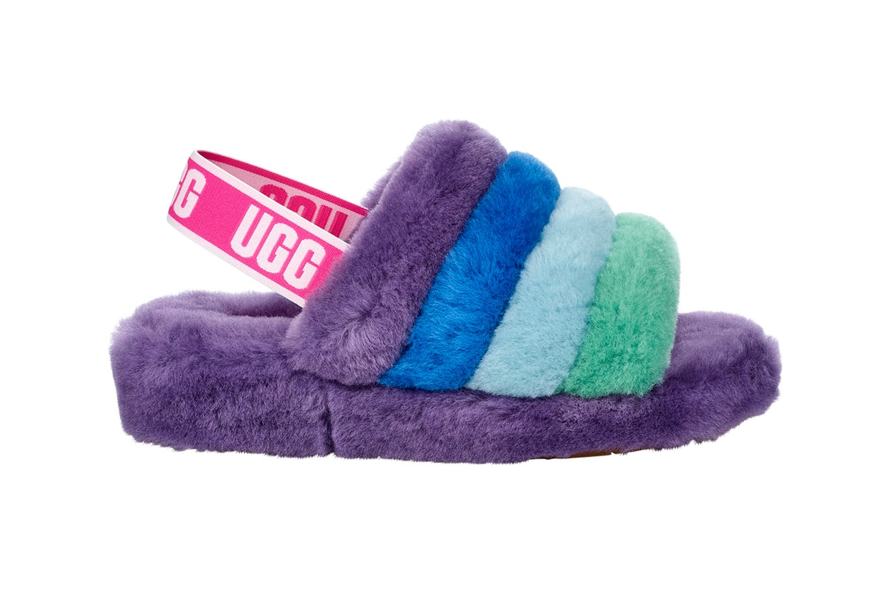 ugg all gender unisex pride month lgbtq collection disco checker slide fluff yeah rainbow colorway