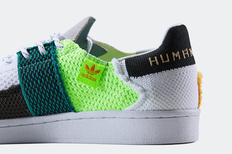 adidas originals pharrell williams collaboration superstar sneakers black white neon green blue shoes footwear sneakerhead