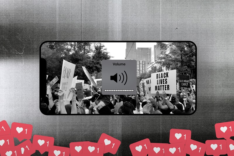 Black Lives Matter protest signs social media instagram likes heart iphone mobile phone volume 
