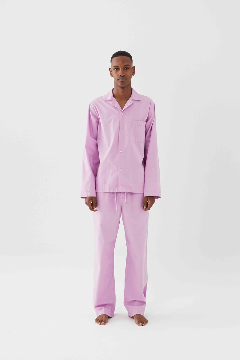 tekla unisex sleepwear loungewear collection sustainable shirts trousers shorts pink blue 