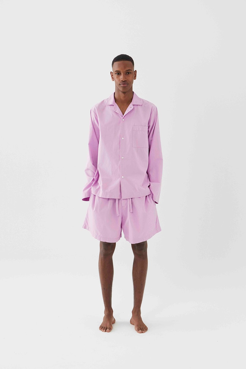 tekla unisex sleepwear loungewear collection sustainable shirts trousers shorts pink blue 