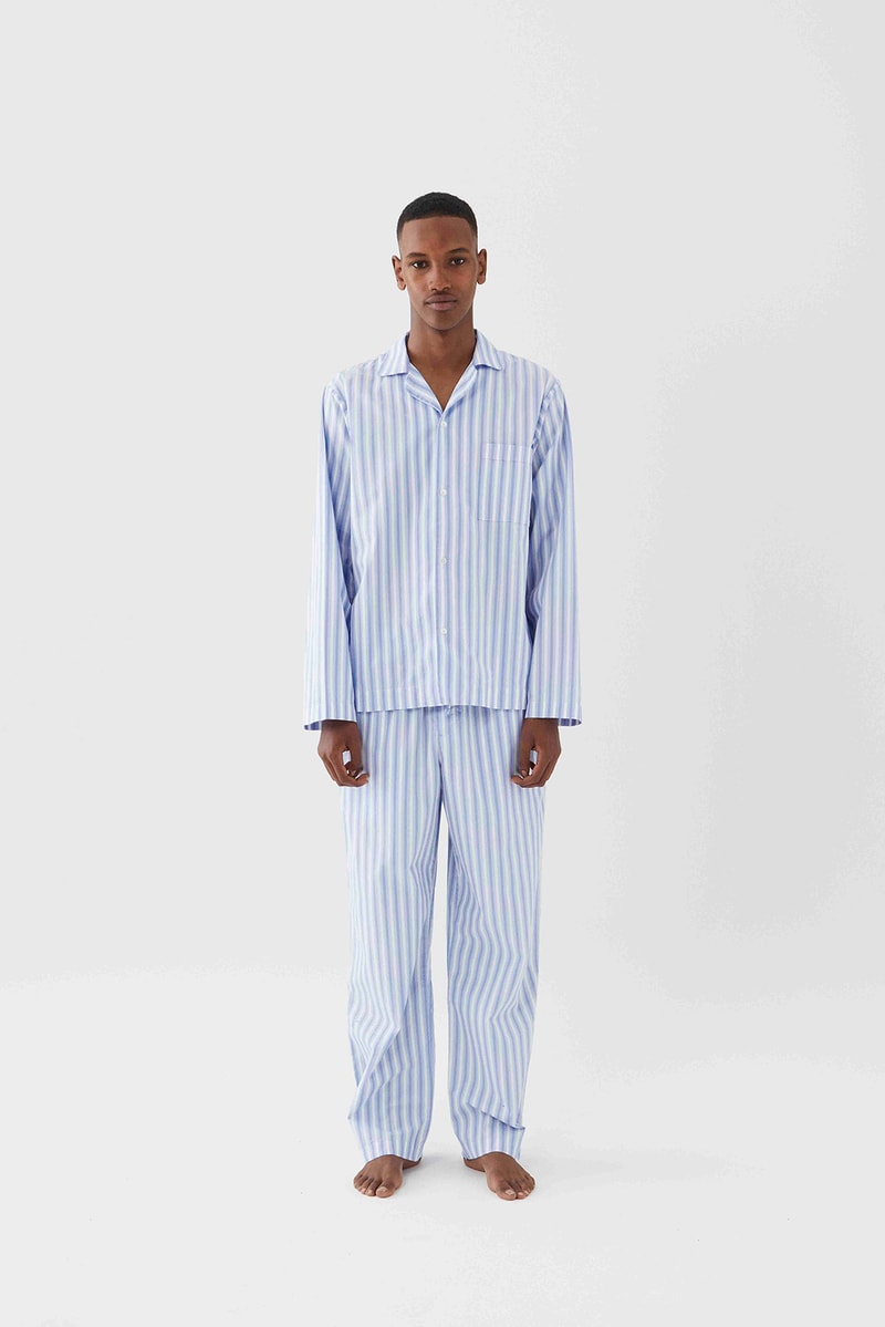 tekla unisex sleepwear loungewear collection sustainable shirts trousers shorts pink blue 