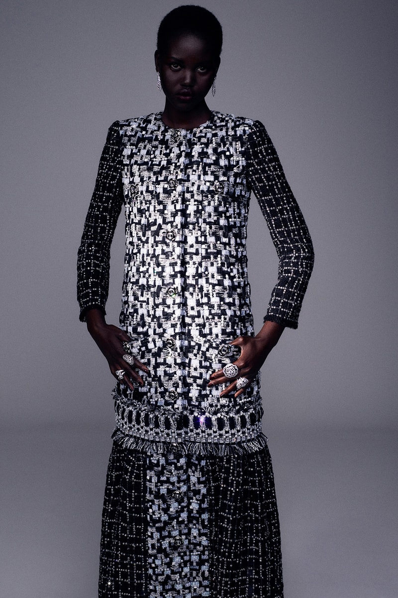 chanel fall paris haute couture collection virginie viard karl lagerfeld adut akech rianne van rompaey dresses tweed embroidery 