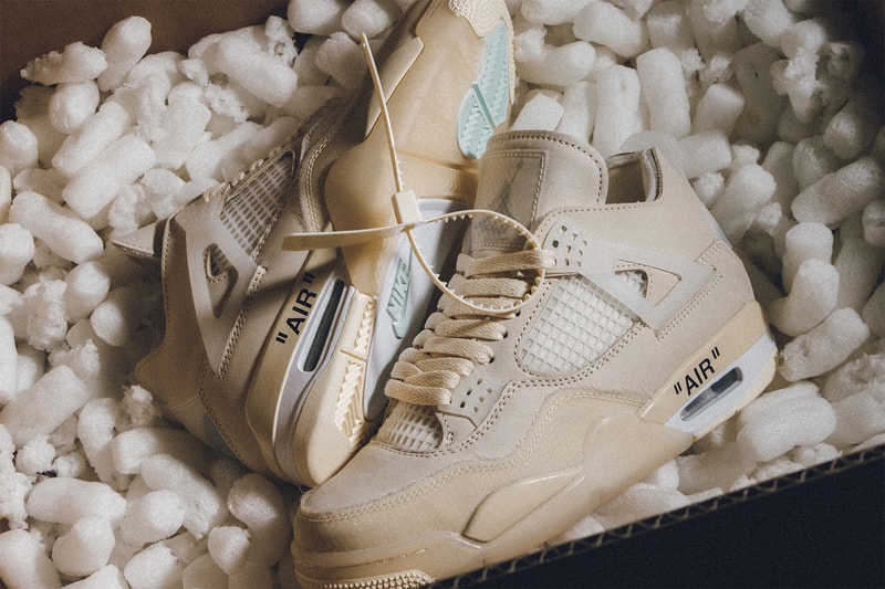 nike off white collaboration air jordan 4 sail womens exclusive sneakers stockx resale virgil abloh