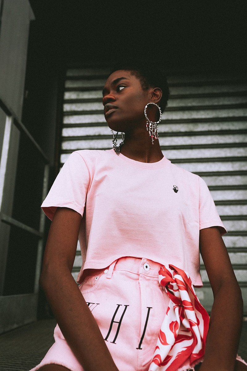 off white virgil abloh paragon singapore exclusive collection t shirts saffiano leather bag shorts pink 