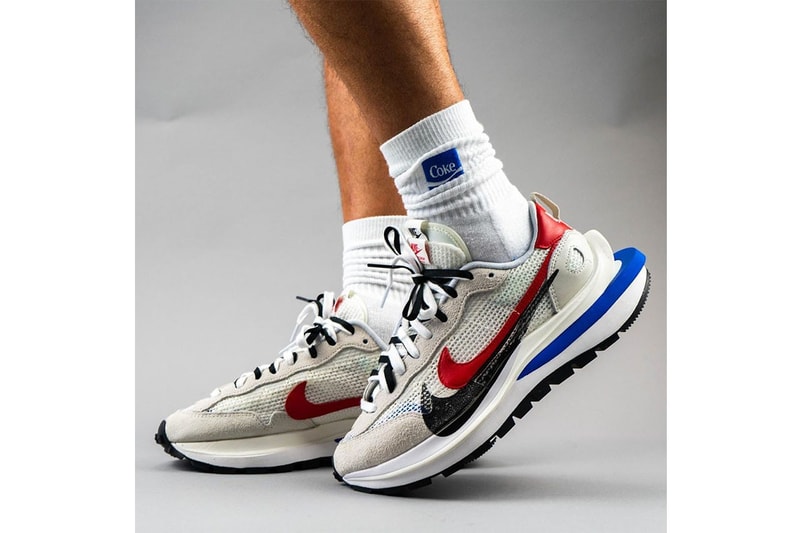 sacai x Nike VaporWaffle White Blue Red Sail Light Bone Game Royal Sport Fuchsia On-Foot Look