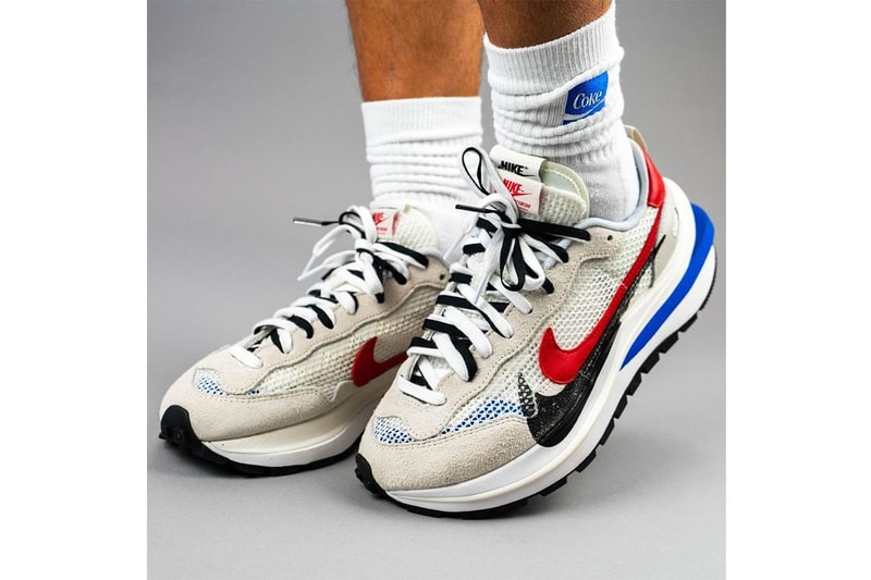 sacai x Nike VaporWaffle White Blue Red Sail Light Bone Game Royal Sport Fuchsia On-Foot Look