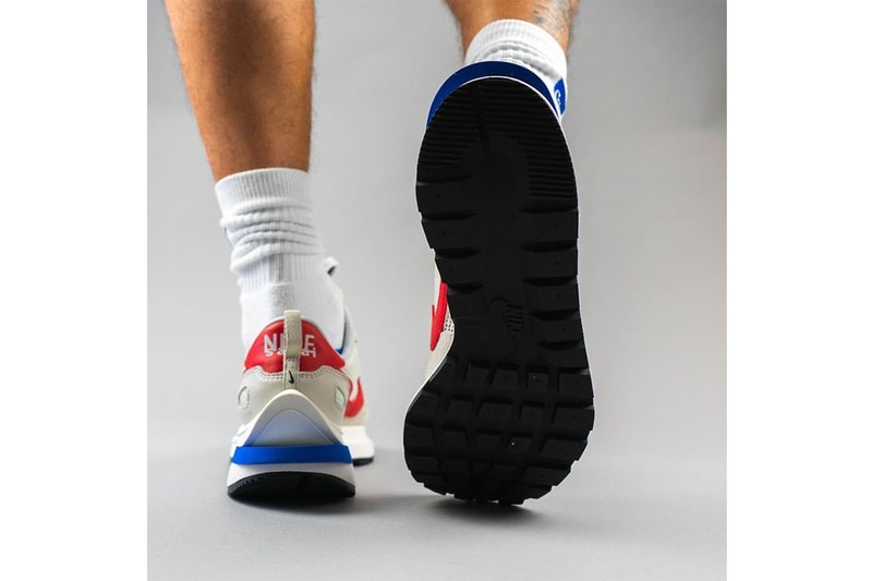 sacai x Nike VaporWaffle White Blue Red Sail Light Bone Game Royal Sport Fuchsia On-Foot Look